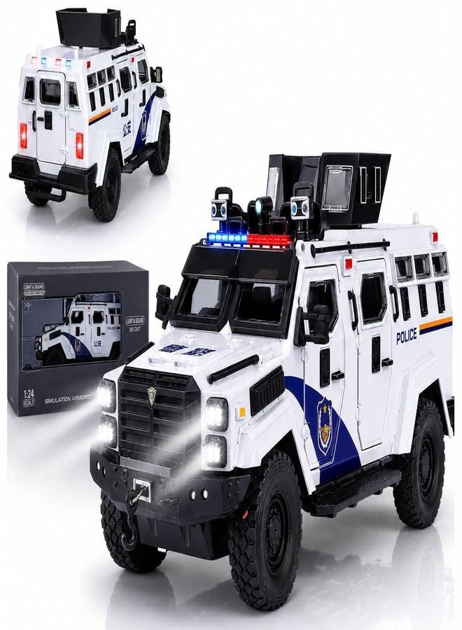 Magicwand® 1:24 Scale Die-Cast Metal Saber-Tooth Armored Truck【Large】 with Openable 11 Small Windows & Doors,Lights & Music & Working Steering【Snow White】【Pack of 1】 - Image 1
