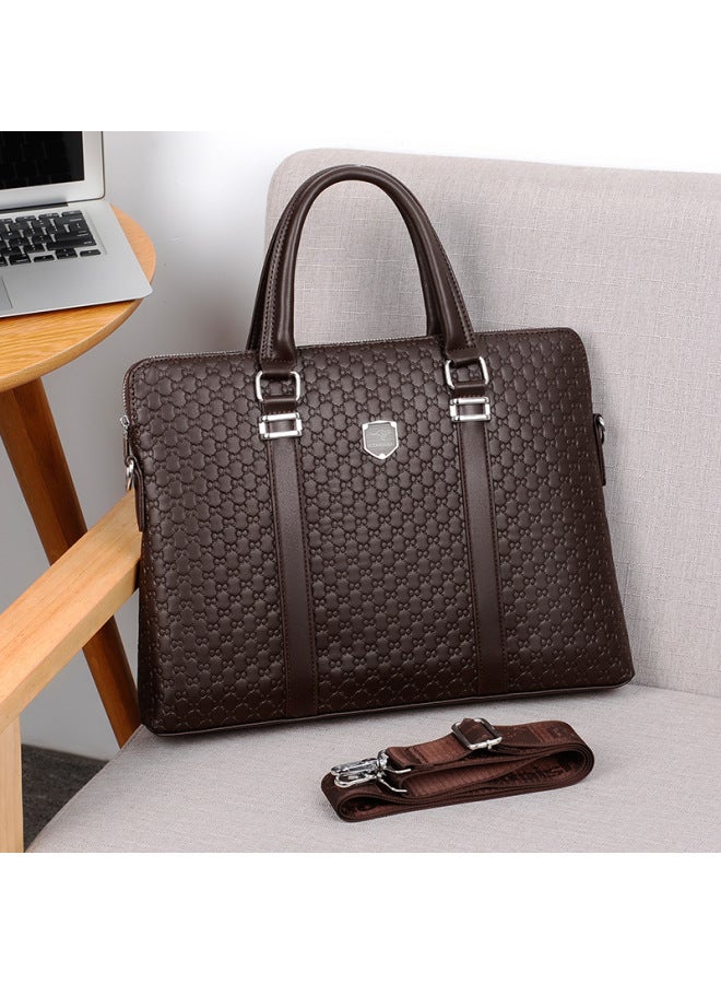 Men's Bag Men's Bag Portable Large Capacity Multifunctional Briefcase Men's Business Shoulder Bag Leather Casual Satchel-Color:Dark Brown - Image 2