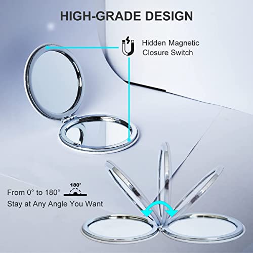 EXCADRILL Portable Folding Pu Leather Makeup Mirror for Women | Magnifying Travel Makeup Mirror for Purse (Round, 2.5 x 2.5 x 0.4 inches) - Image 4