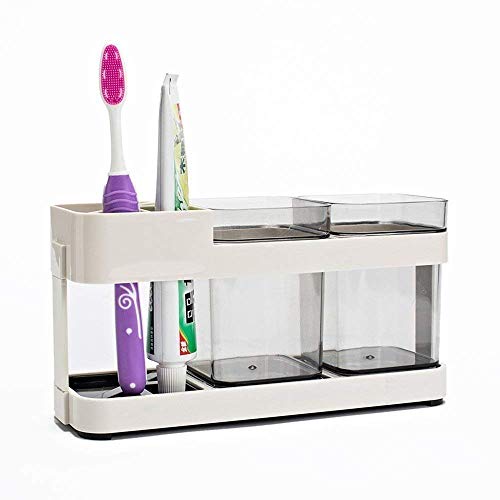 Zollyss 2 Cups Toothbrush Toothpaste Stand Holder Storage Organizer - (Pack Of 1,Plastic) - Image 1