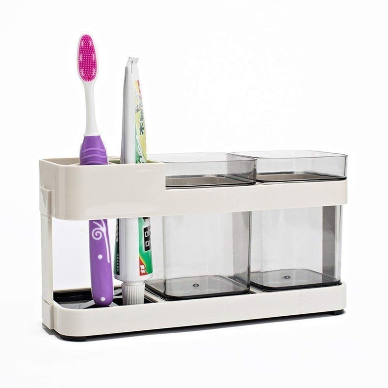 Zollyss 2 Cups Toothbrush Toothpaste Stand Holder Storage Organizer - (Pack Of 1,Plastic) - Image 5