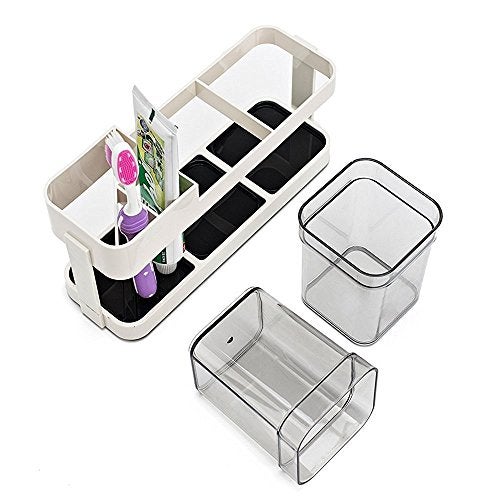Zollyss 2 Cups Toothbrush Toothpaste Stand Holder Storage Organizer - (Pack Of 1,Plastic) - Image 4