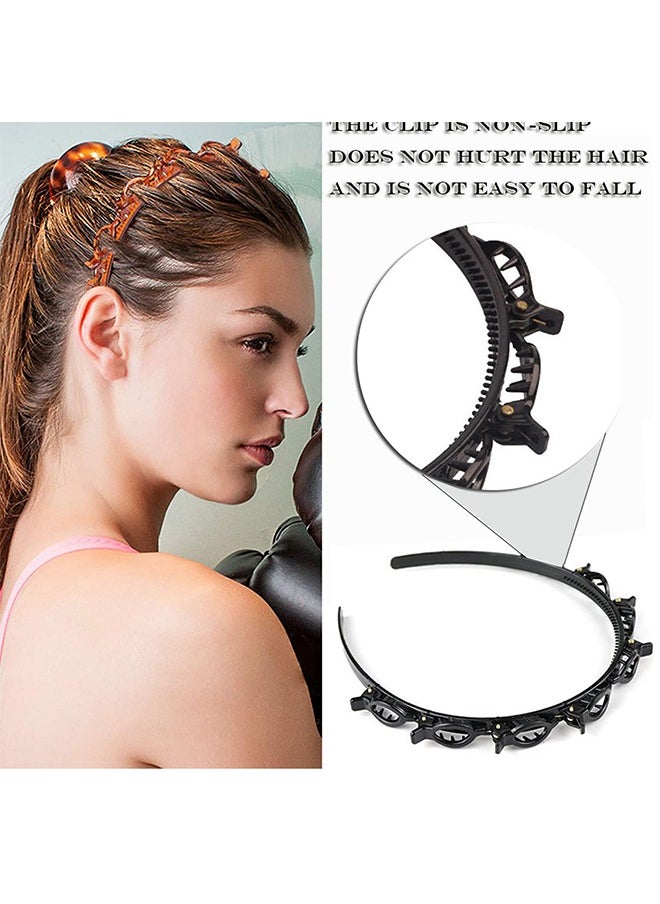 HY - 2 Pcs Bangs Hairstyle Hairpin Headband, Professional Weave Bangs Clip, Toothed Headband Braid Tool, Women Girls Fashion Hair Accessories (Black and Brown) - Image 1