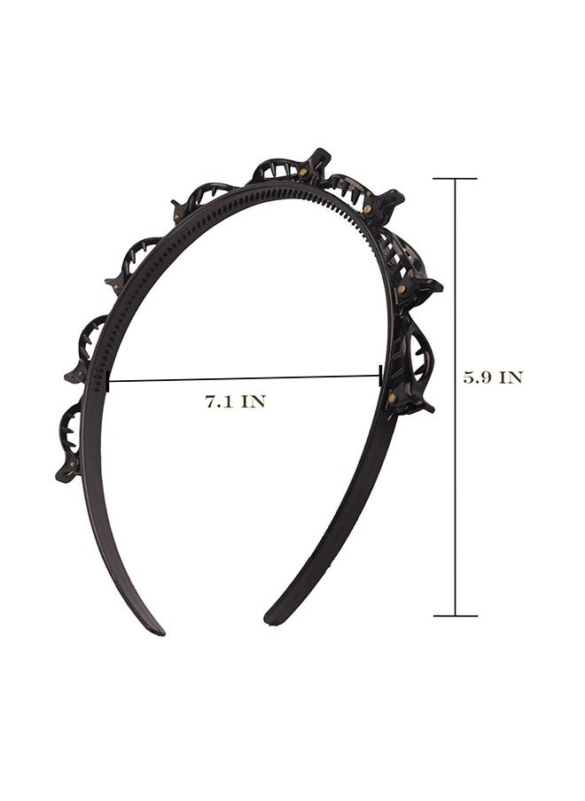 HY - 2 Pcs Bangs Hairstyle Hairpin Headband, Professional Weave Bangs Clip, Toothed Headband Braid Tool, Women Girls Fashion Hair Accessories (Black and Brown) - Image 1