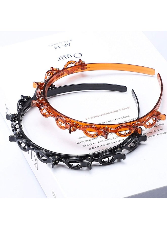 HY - 2 Pcs Bangs Hairstyle Hairpin Headband, Professional Weave Bangs Clip, Toothed Headband Braid Tool, Women Girls Fashion Hair Accessories (Black and Brown) - Image 1