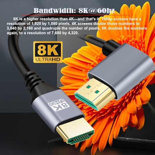 chenyang HDMI 2.1 Cable,HDMI Male to Male 90 Degree Left Angled 8K@60Hz 4K@120Hz 48Gbps Ultra High-Speed Gold-Plated Cable 0.5M for TV, Monitor, Computer - Image 2