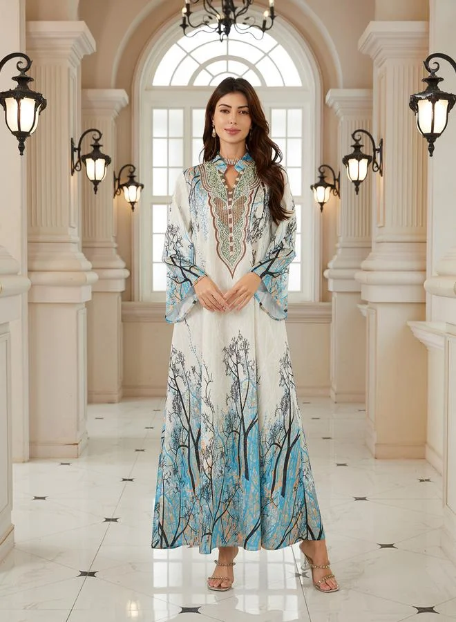 تايك تو جلابية بياقة ونسيج بارز وطبعة زهور