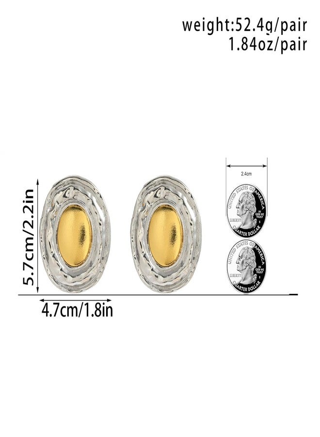 FUTIMELY Two Tone Big Oval Statement Earrings for Women,Gold Chunky Hammered Botton DangleEarrings for Prom Party,Vintage Geometric Oval Dangling Earrings (Oval2) - Image 2