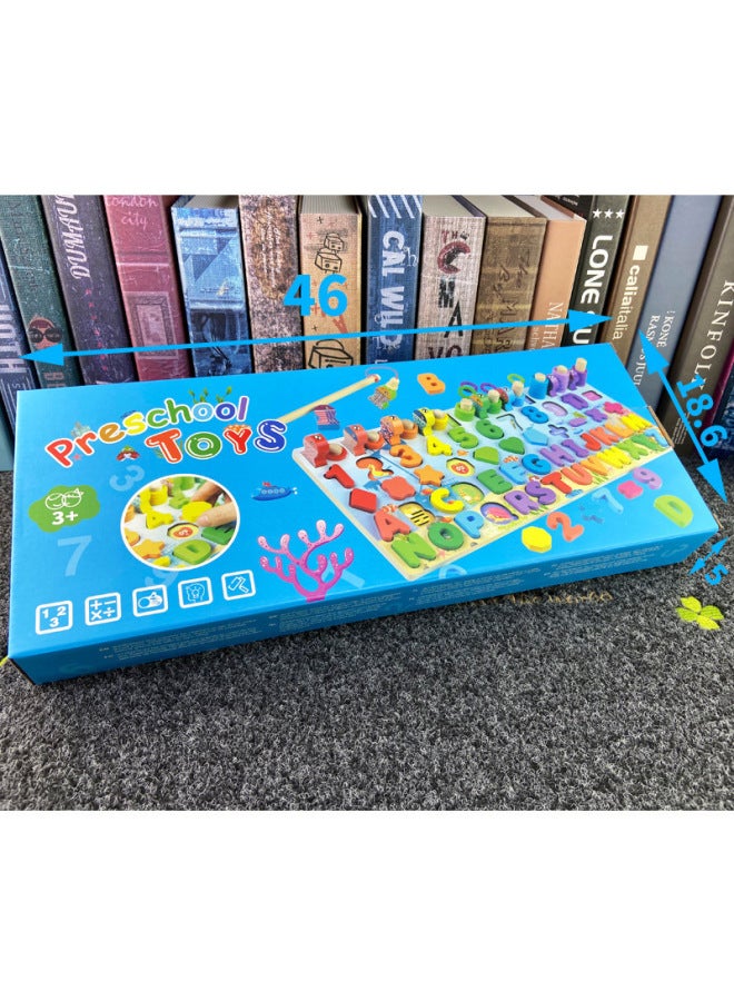 Hot-selling Children's Toys Digital Puzzle Building Blocks Assembled Early Education Educational Boys' And Girls' Baby Fishing Logarithmic Board-Color:Ocean Liuhe All English Color Box - Image 1