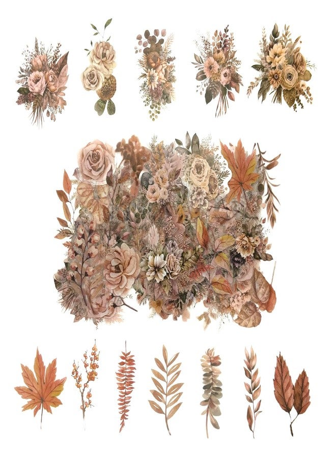 Obujopal 100 Pcs Natural Botanical Flower Stickers, Wildflower Stickers for Scrapbooking Junk Journal Notebook Diary Planner Letter Envelope Water Bottle Phone Case Craft Decoration (Autumn) - Image 1