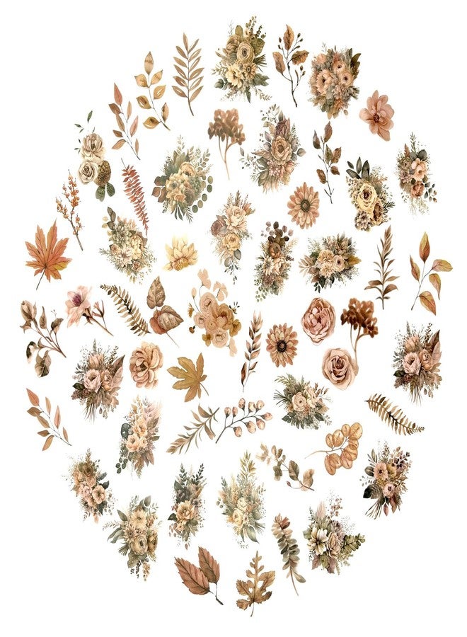 Obujopal 100 Pcs Natural Botanical Flower Stickers, Wildflower Stickers for Scrapbooking Junk Journal Notebook Diary Planner Letter Envelope Water Bottle Phone Case Craft Decoration (Autumn) - Image 2