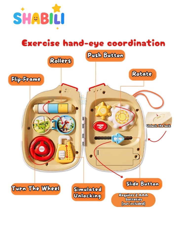 شبيلي هاتف موسيقي للأطفال ولوحة أنشطة حسية 2 في 1 من بلاستيك ABS خالٍ من BPA، لعبة مونتيسوري بأصوات وموسيقى مع قرص وهمي وقفل وتروس ومنزلق، مناسبة لعمر 18–36 شهرًا للسفر وعربة الأطفال ووقت النوم  ⸻ - Image 3