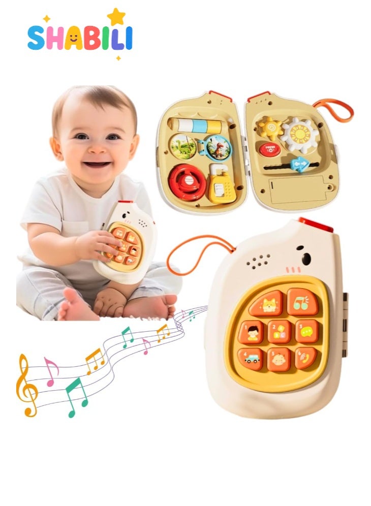 شبيلي هاتف موسيقي للأطفال ولوحة أنشطة حسية 2 في 1 من بلاستيك ABS خالٍ من BPA، لعبة مونتيسوري بأصوات وموسيقى مع قرص وهمي وقفل وتروس ومنزلق، مناسبة لعمر 18–36 شهرًا للسفر وعربة الأطفال ووقت النوم  ⸻ - Image 1