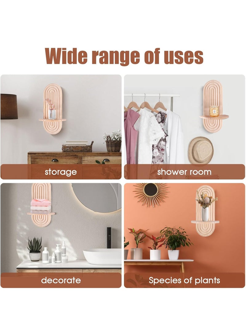 XiuWoo 2-Pcs Boho Wood Wall Hanging Shelves, Arch Decor Shelf, Home Floating Storage Shelf, Bohemian Display Shelving, Wall Decor Rack for Home, Office - Image 4