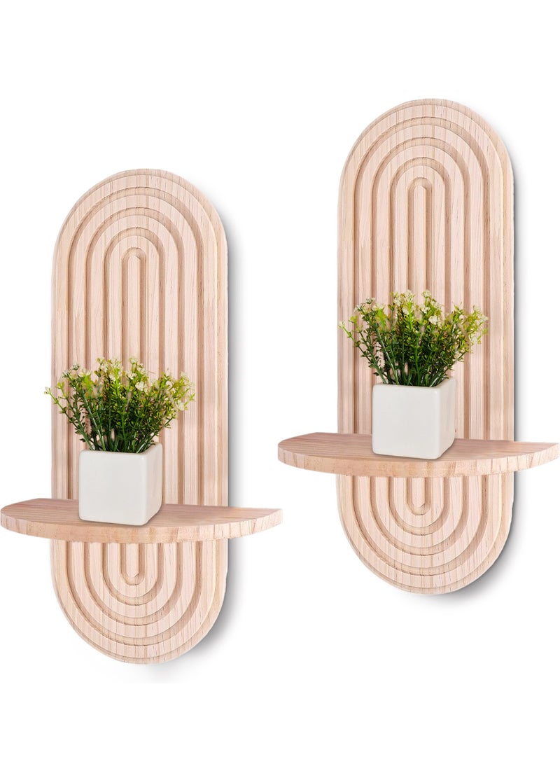 XiuWoo 2-Pcs Boho Wood Wall Hanging Shelves, Arch Decor Shelf, Home Floating Storage Shelf, Bohemian Display Shelving, Wall Decor Rack for Home, Office - Image 1