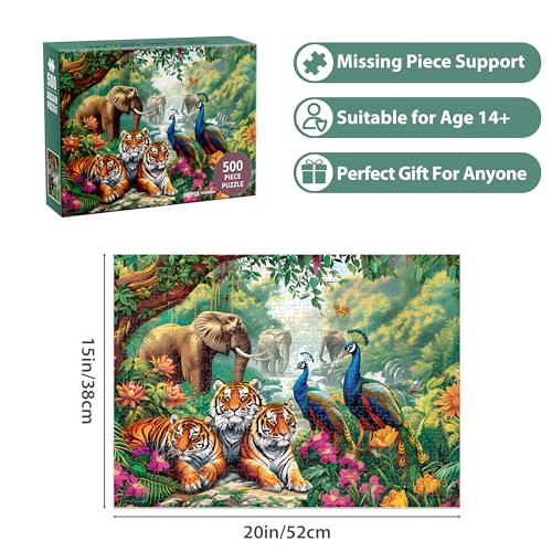 Jeacirio Jigsaw Puzzles for Adults 500 Pieces Puzzle Elephant Tiger Puzzle for Adults Elderly Puzzles Peacock Animal Puzzle 500 Home Decor Gift Family Game for Men Women Elders Seniors 205x15 - Image 5