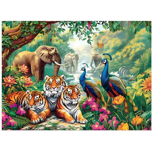 Jeacirio Jigsaw Puzzles for Adults 500 Pieces Puzzle Elephant Tiger Puzzle for Adults Elderly Puzzles Peacock Animal Puzzle 500 Home Decor Gift Family Game for Men Women Elders Seniors 205x15 - Image 1