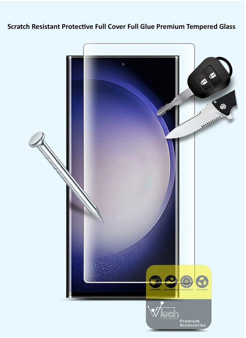 Wtech - Samsung Galaxy S23 Ultra 5G 2023 Premium Curved Edges UV Full Glue Full Cover Tempered Glass Screen Protector (MSGUCN) - Clear - Image 1