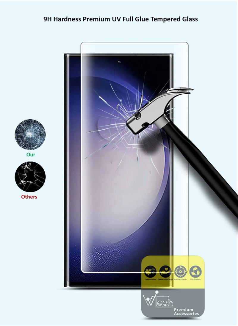 Wtech - Samsung Galaxy S23 Ultra 5G 2023 Premium Curved Edges UV Full Glue Full Cover Tempered Glass Screen Protector (MSGUCN) - Clear - Image 1