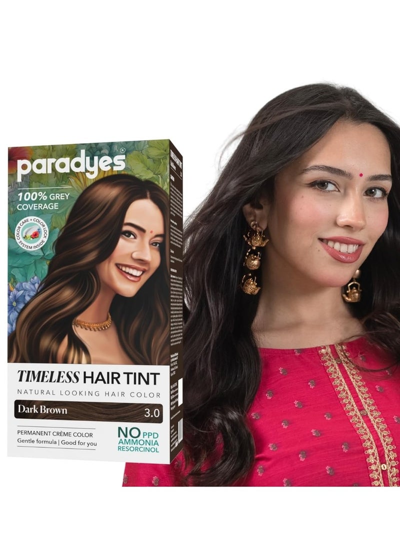 Paradyes Dark Brown Timeless Hair Tint, Permanent Crème Hair Colour for Natural-Looking Results, Complete Grey Coverage, Long-Lasting Formula Free from PPD, Ammonia, & Resorcinol, 3.0 Dark Brown - Image 1