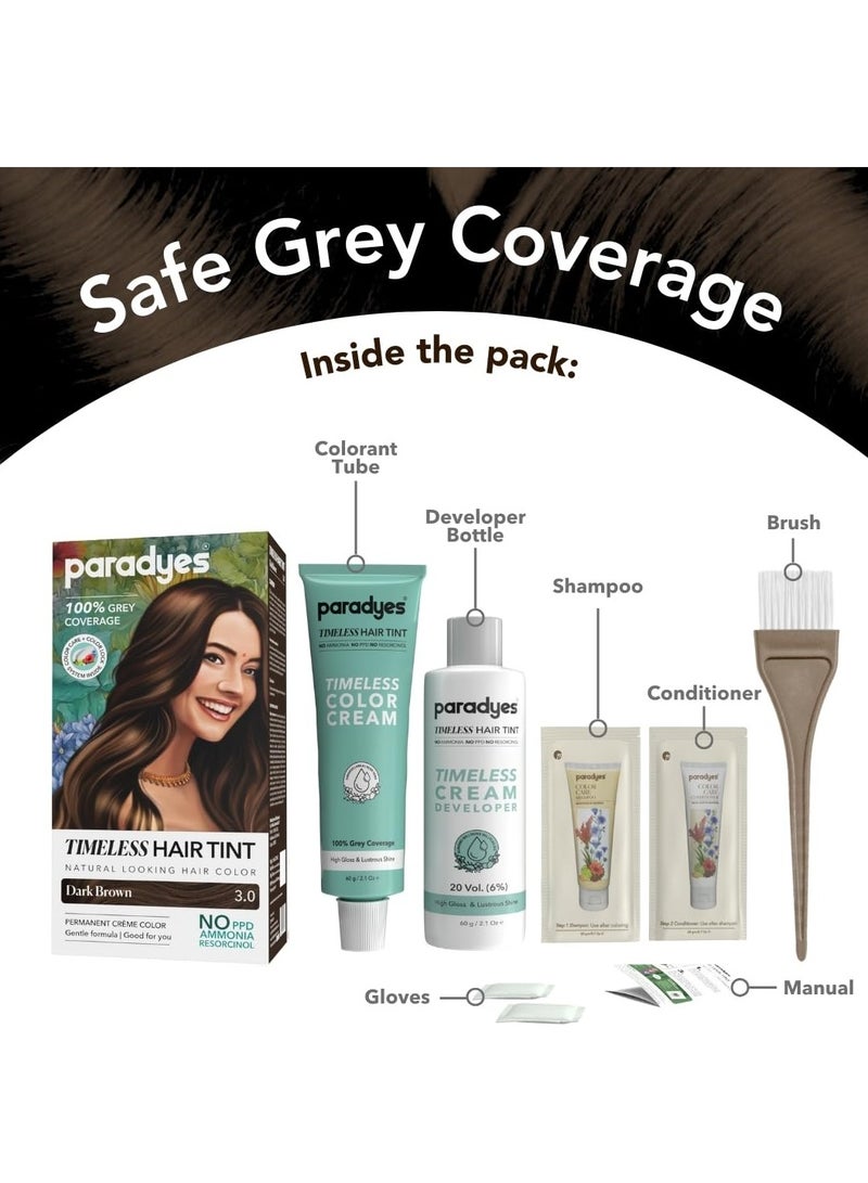 Paradyes Dark Brown Timeless Hair Tint, Permanent Crème Hair Colour for Natural-Looking Results, Complete Grey Coverage, Long-Lasting Formula Free from PPD, Ammonia, & Resorcinol, 3.0 Dark Brown - Image 3