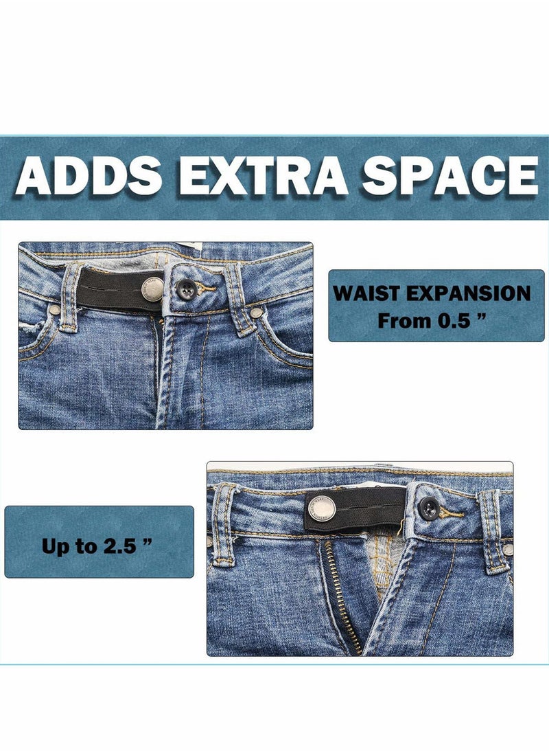 Excefore - Elastic Waist Extenders, 6 Pcs Adjustable Waistband Expanders for Men and Women, Pregnancy, Jeans, Slacks, Pants, Skirts (Black) - Image 1