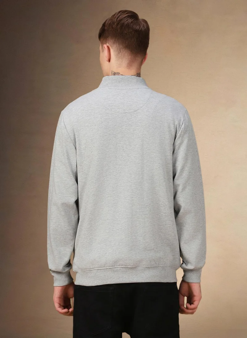 Dennis Lingo Men's Grey Melange Polyester Blend Solid Regular Fit Sweatshirt