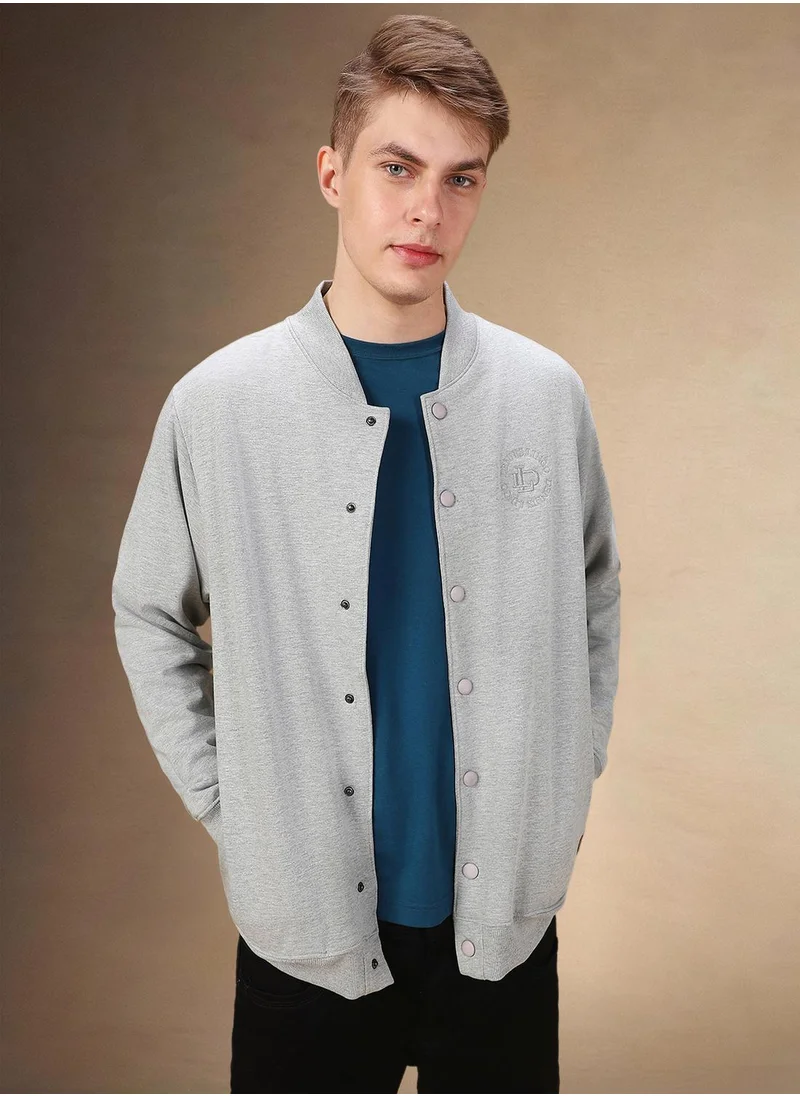 دينيس لينغو Men's Grey Melange Polyester Blend Solid Regular Fit Sweatshirt