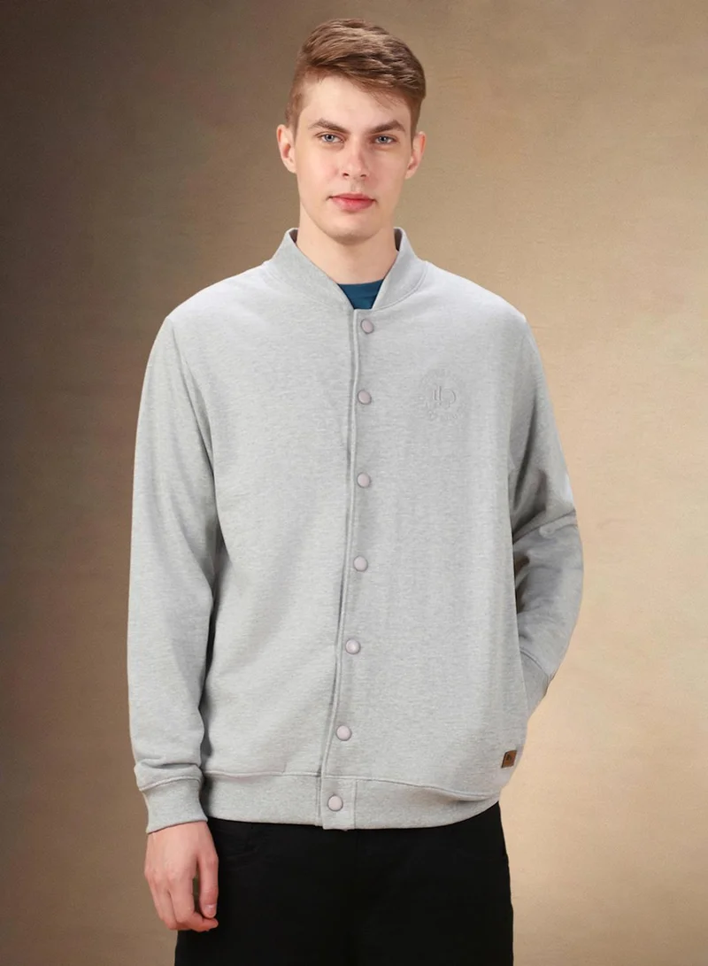 Dennis Lingo Men's Grey Melange Polyester Blend Solid Regular Fit Sweatshirt