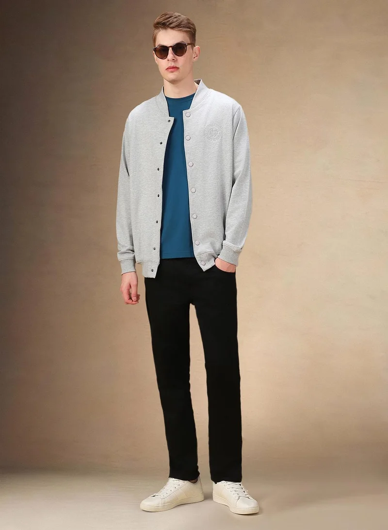 Dennis Lingo Men's Grey Melange Polyester Blend Solid Regular Fit Sweatshirt
