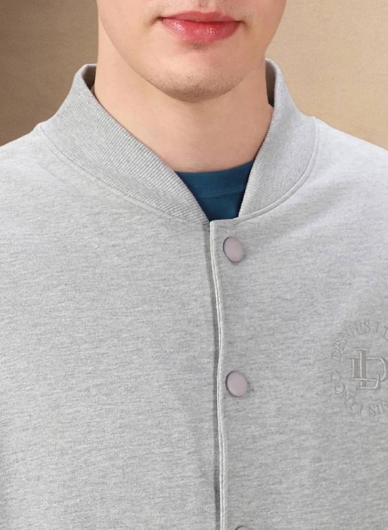 Dennis Lingo Men's Grey Melange Polyester Blend Solid Regular Fit Sweatshirt