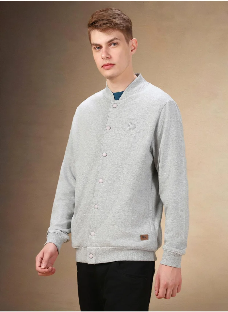 دينيس لينغو Men's Grey Melange Polyester Blend Solid Regular Fit Sweatshirt