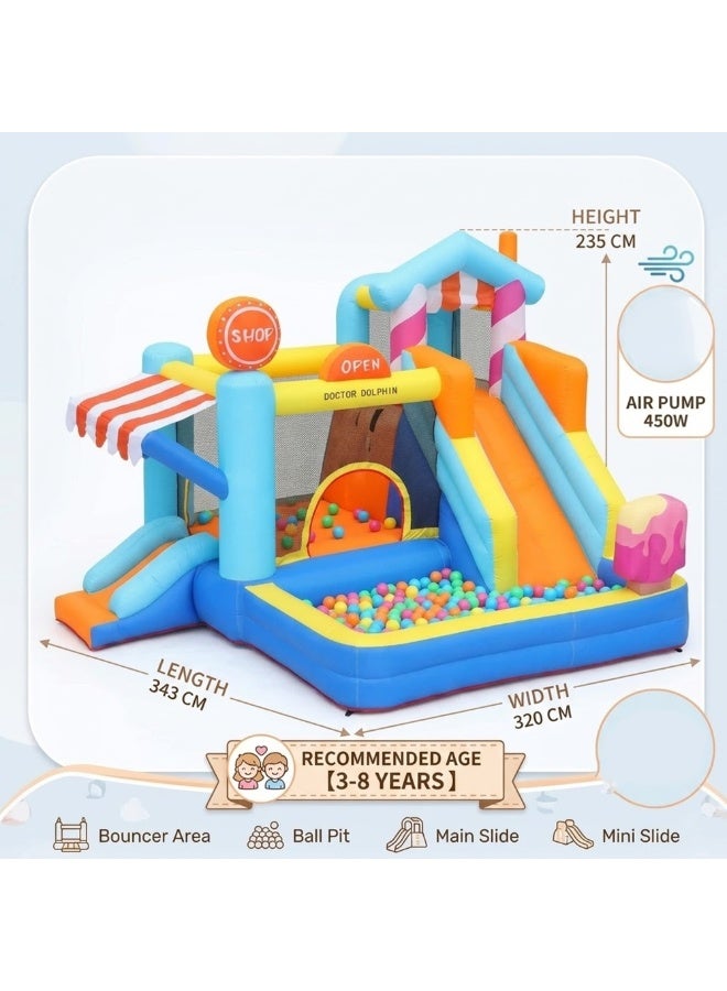 doctor dolphin FLOBO Kids Inflatable Bouncy Castle With 450W Air Pump (343x320x235cm, Age 3-8 Years) - Multicolor - Image 4