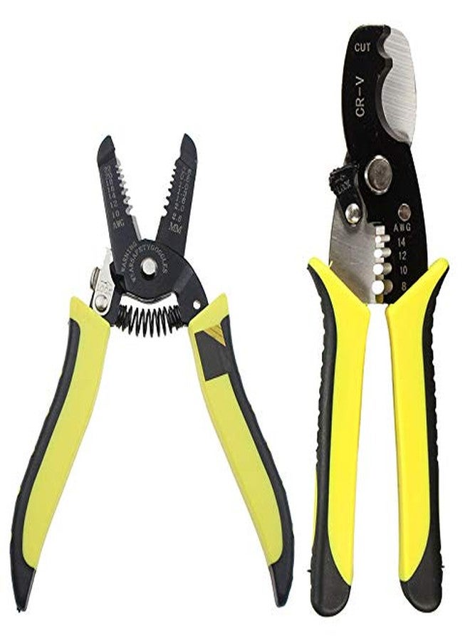 Digital Craft 2Pc Combo 8inch Multi Pliers Wire Stripper Electrician Wire Cutter Plier Crimping Nipper Hand Tools with Wire Stripper - Image 1