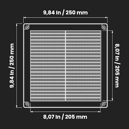 Awenta 8" x 8" Inch Square Plastic Black Ventilation Grille with Mesh - Intake, Exhaust, Dryer Soffit Air Vent Cap - HVAC Ceiling Register Vent Cover - Crawl Space Exhaust Wall Vent Hose - Image 2