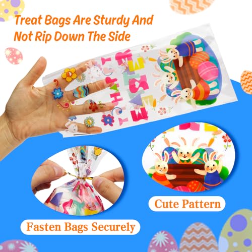 Yicelerate Easter Treat Bags, 100PCS Easter Cellophane Treat Bags Gift Candy Cookie Snack Bag Cellophane Bag for Goodies with Twist Ties Eggs Bunny Clear Cello Treats for Easters Spring Party Favors Supplies - Image 3