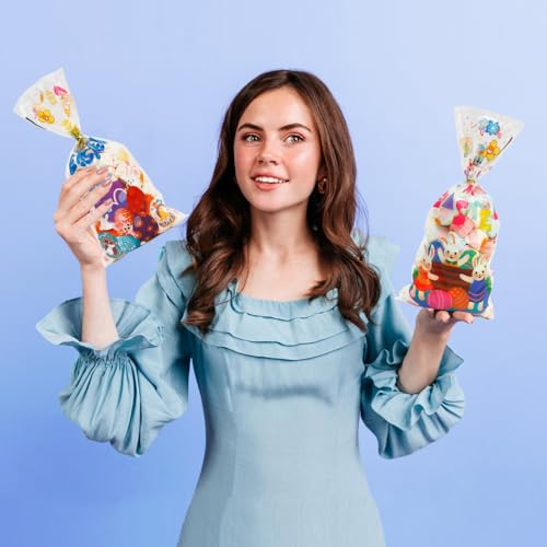 Yicelerate Easter Treat Bags, 100PCS Easter Cellophane Treat Bags Gift Candy Cookie Snack Bag Cellophane Bag for Goodies with Twist Ties Eggs Bunny Clear Cello Treats for Easters Spring Party Favors Supplies - Image 5