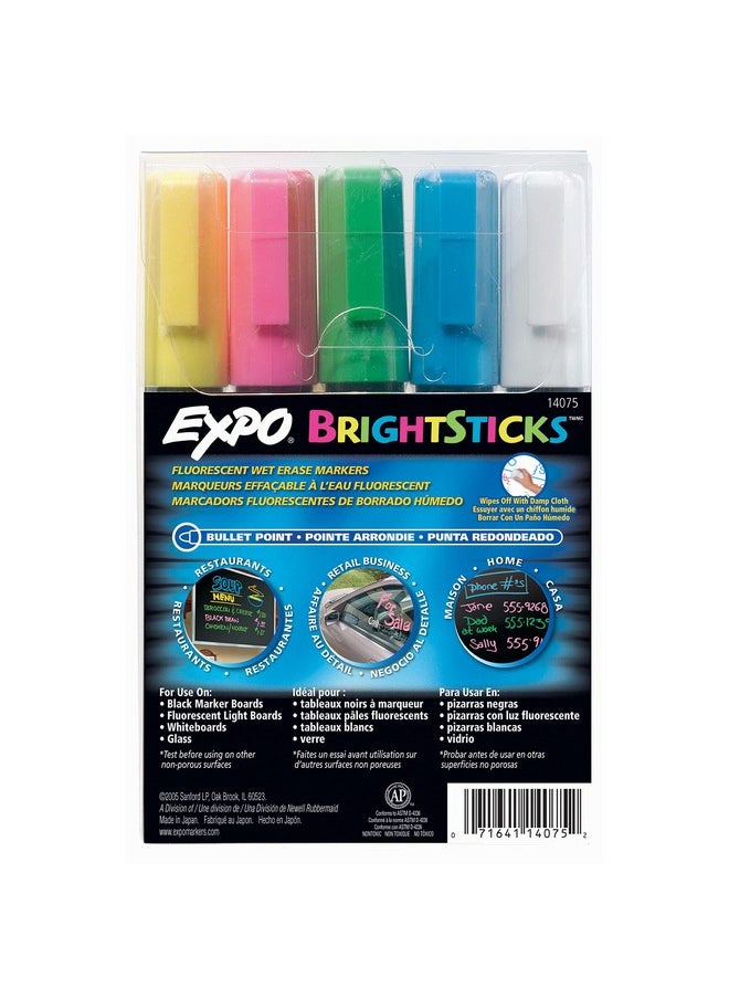 Expo EXPO Bright Sticks Wet Erase Fluorescent Markers, Bullet Tip, Assorted Colors, 5 Count  - Image 1