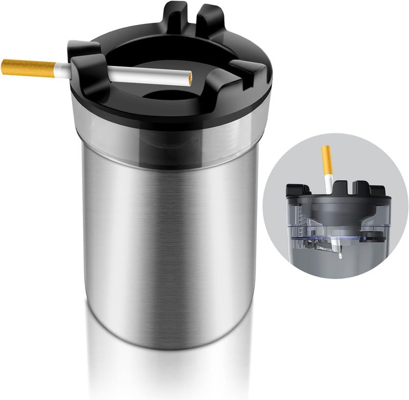 Riveira Ashtray with Water Tank, Stainless Steel Outdoor Portable Smell Proof Smokeless Ash Tray, for Car Indoor Courtyard Terrace Desktop Office Smoking Ash Tray - Image 1