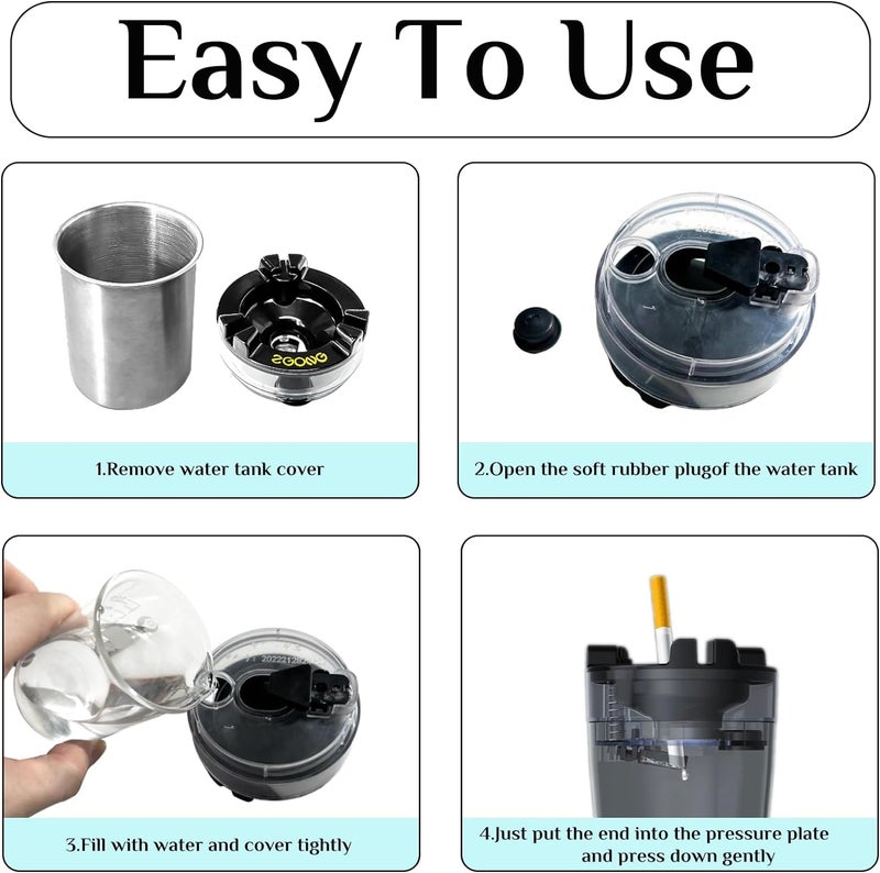Riveira Ashtray with Water Tank, Stainless Steel Outdoor Portable Smell Proof Smokeless Ash Tray, for Car Indoor Courtyard Terrace Desktop Office Smoking Ash Tray - Image 2
