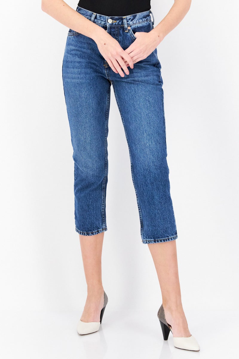 TOPSHOP جينز نسائي بقصة عادية غير قابلة للتمدد، أزرق - Image 1