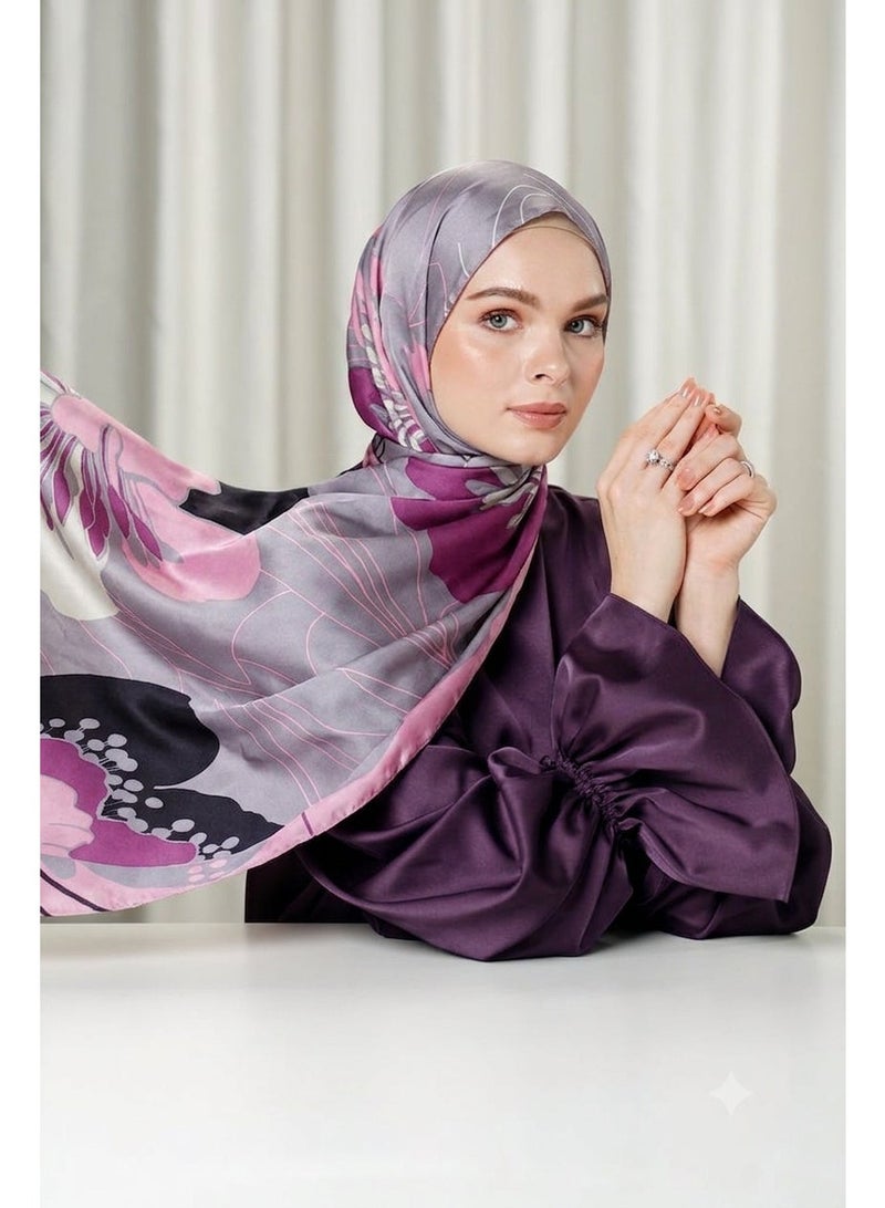 وشاح نسائي من الساتان المطبوع، بنقشة زهور أنيقة، شال خفيف الوزن، حجاب ولفافة، 55 × 170 سم - Image 1