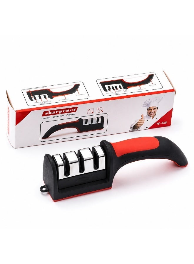 Professional 3-in-1 manual knife sharpener for sharpening knives and scissors with 3 stages, ergonomic and non-slip design, suitable for chefs and home use. - Image 1