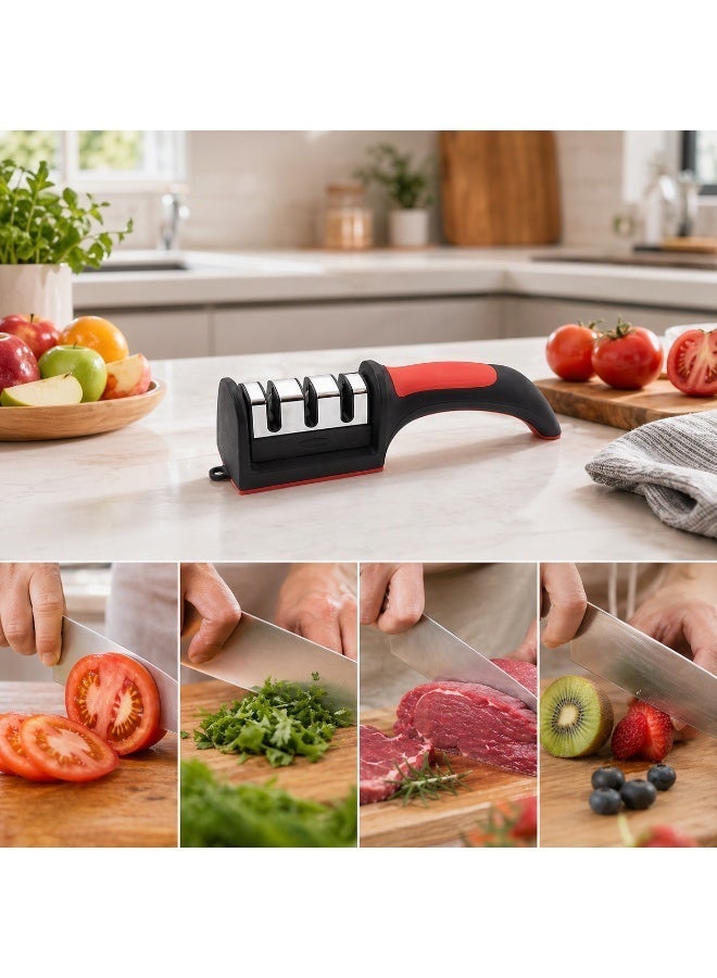 Professional 3-in-1 manual knife sharpener for sharpening knives and scissors with 3 stages, ergonomic and non-slip design, suitable for chefs and home use. - Image 2