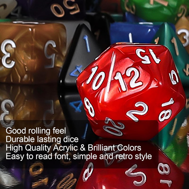 QMAY DND Dice Set - 20x7 (140 Pieces) Polyhedral Dice, 20 Colors D&D Dice for Dungeons and Dragons Tabletop Role-Playing Games with 1 Drawstring Bag - Image 4