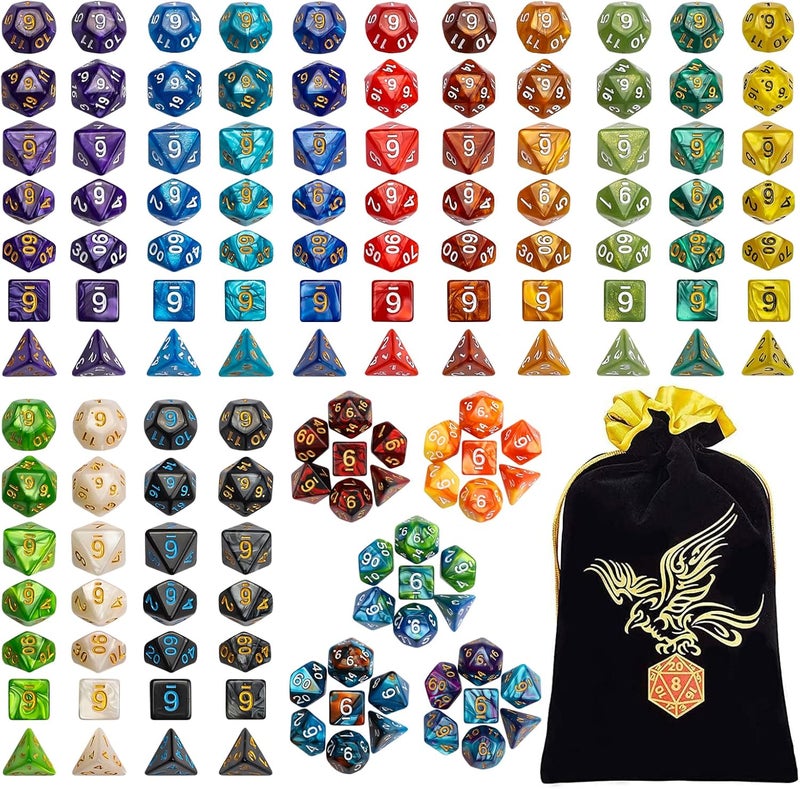 QMAY DND Dice Set - 20x7 (140 Pieces) Polyhedral Dice, 20 Colors D&D Dice for Dungeons and Dragons Tabletop Role-Playing Games with 1 Drawstring Bag - Image 1