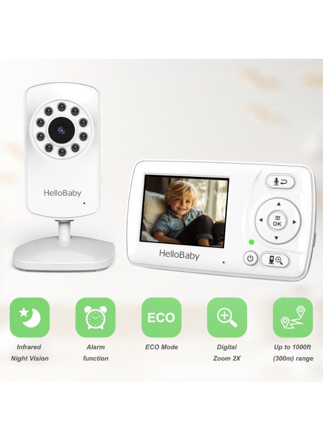 Hellobaby HB30 2025 Model Video Baby Monitor 2.4'' LCD Display Screen with Camera, Infrared Night Vision, Two Way Talk, VOX Mode, Built-in Lullabies, Long Range 1000 Feet and Temperature Monitoring - Image 2