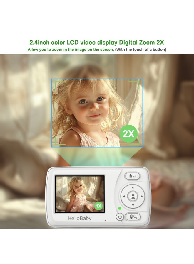 Hellobaby HB30 2025 Model Video Baby Monitor 2.4'' LCD Display Screen with Camera, Infrared Night Vision, Two Way Talk, VOX Mode, Built-in Lullabies, Long Range 1000 Feet and Temperature Monitoring - Image 5