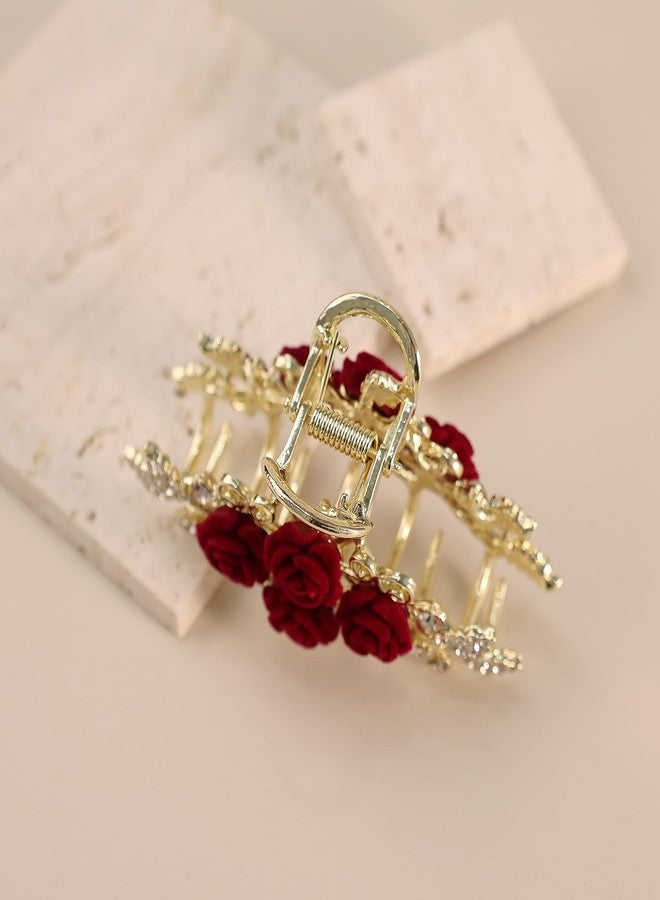 Rannyrena Flower Rhinestone Metal Hair Claw Clips for Women Camellia Floral Claw Clip Large Tulip Nonslip Strong Hold Hair Accessories for Thick Hair (Red Velvet Rose A) - Image 5