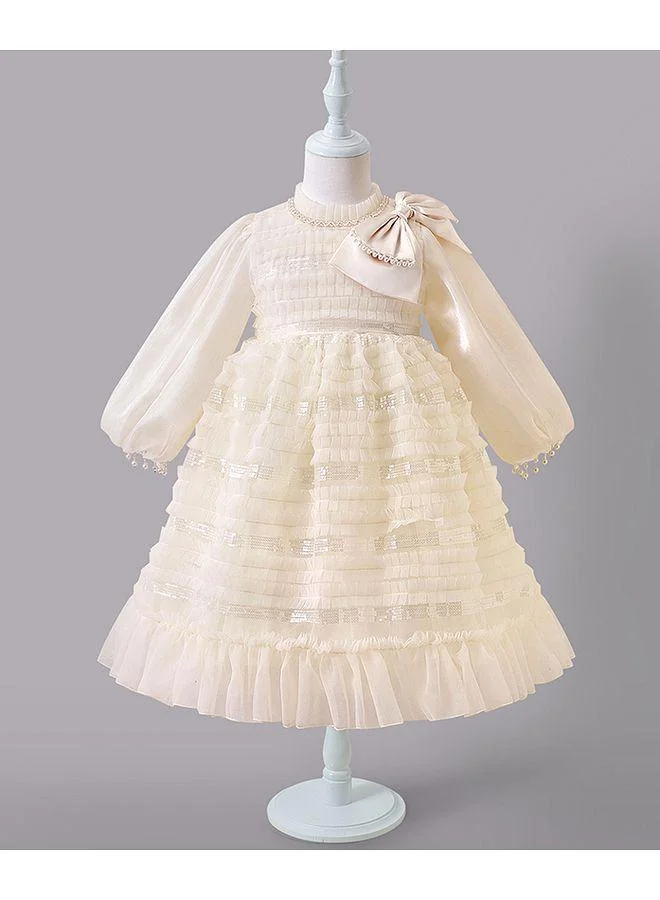 Mark & Mia Mark & Mia Pearl Embellished Full Sleeves Party Dress - Cream